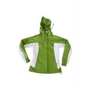 Columbia Omni-Tech Womens Small Green Hooded Waterproof Rain Jacket Coat